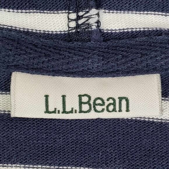 LL Bean Hoodie Womens Large L Blue Striped Henley Nautical Sweatshirt Casual - Picture 8 of 11